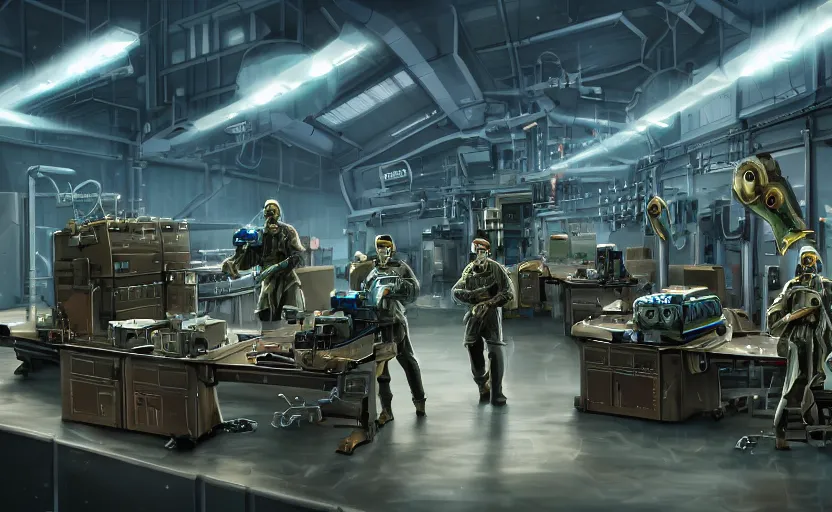 epic scenic shot, highly detailed weapons laboratory, | Stable ...