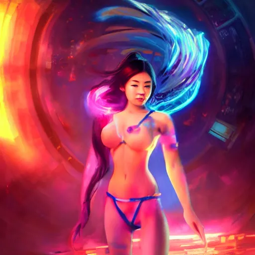 Prompt: asian gorgeous nora _ kyzy in neon future aether gear, hyperrealistic full figure, otherwordly dimension, art of elysium by frank frazetta and by jeremy mann and by alphonse mucha, fantasy art, photo realistic, dynamic lighting, artstation, full figure poster, volumetric lighting, very detailed face, 4 k, award winning