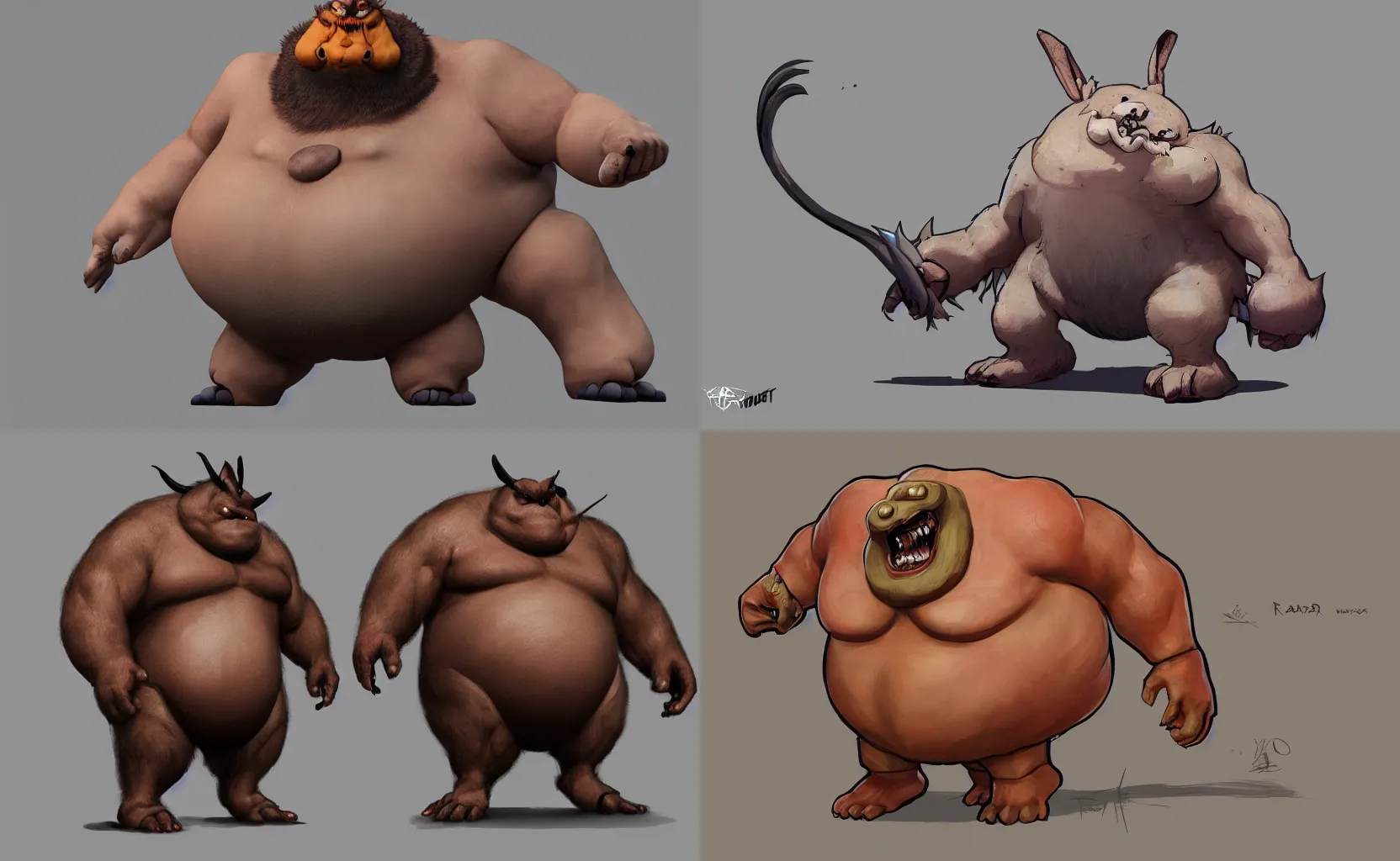 Prompt: rabbir sumo monster, character design, concept art, artstation
