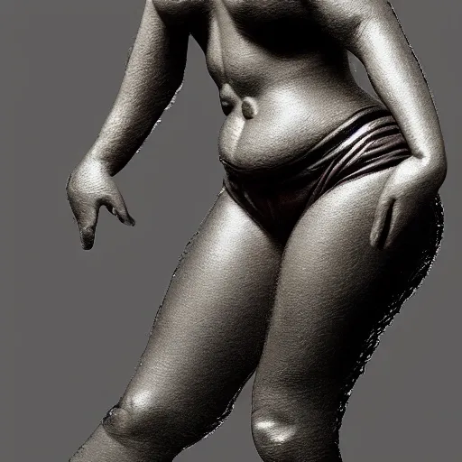 Prompt: medium - shot realistic lil kim rapper, full body, walking, rough, handmade, fingerprints on clay, masterpiece, artistic, museum, highly detailed, hq, by adam beane