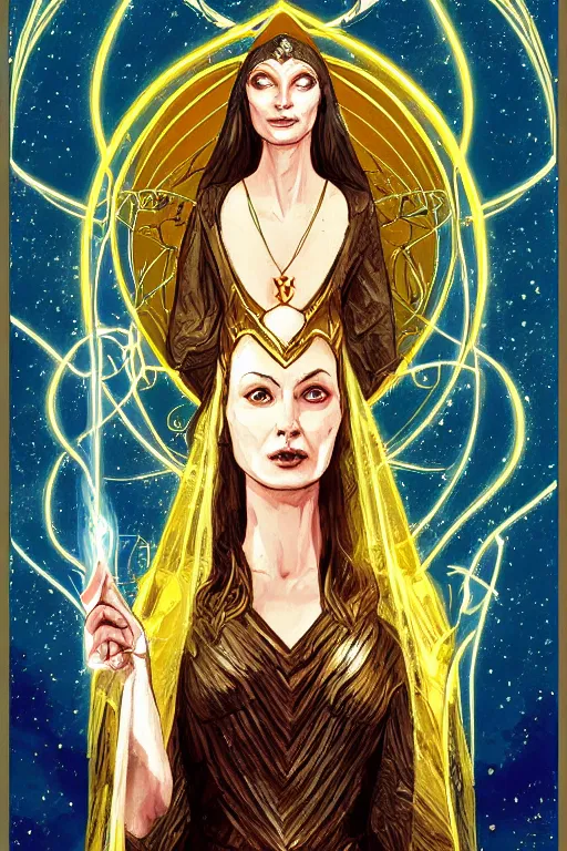 Image similar to tarot illustration of galadriel as the empress by artstation