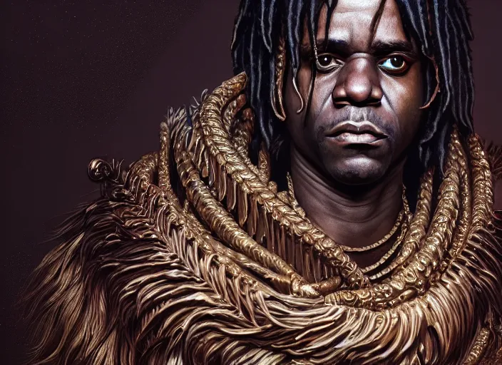 Image similar to chief keef, fantasy, dramatic, intricate, elegant, highly detailed, digital painting, artstation, concept art, smooth, sharp focus, illustration, art by Gustave Dore, octane render