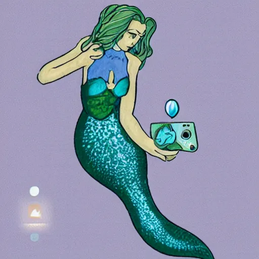 Prompt: a mermaid using a ninendo switch,