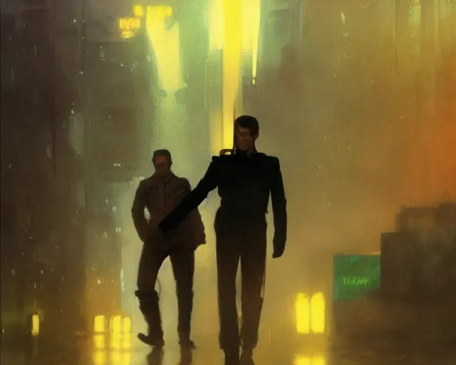 Image similar to 2 0 1 8 blade runner movie very very young clint eastwood in his youth western look at the cityscape from roof perfect face fine realistic face pretty face reflective polymer suit tight neon puffy jacket blue futuristic sci - fi elegant by denis villeneuve tom anders zorn hans dragan bibin thoma greg rutkowski ismail inceoglu illustrated sand storm alphonse mucha