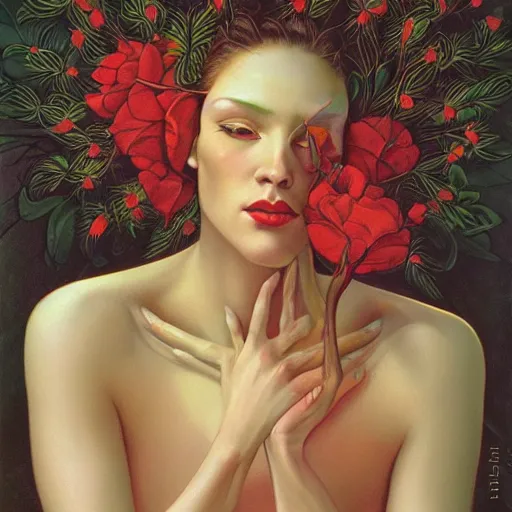 Prompt: portrait of a flower woman, by gerald brom