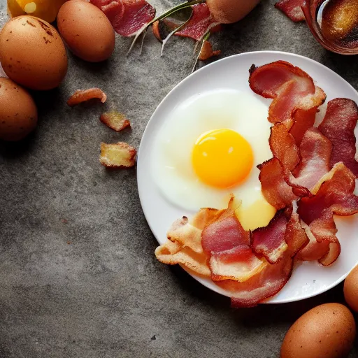 Prompt: a potato egg and bacon breakfast, yummy, 4k, professional photo