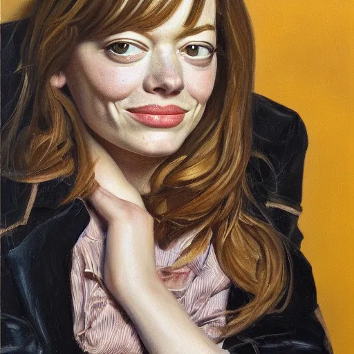 Prompt: high quality high detail painting by lucian freud, hd, portrait of emma stone