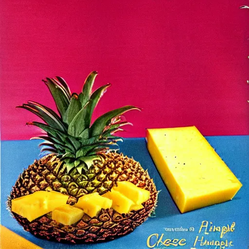 Prompt: color picture of Cheese & Pineapple Hedgehog from 1970's cookbook