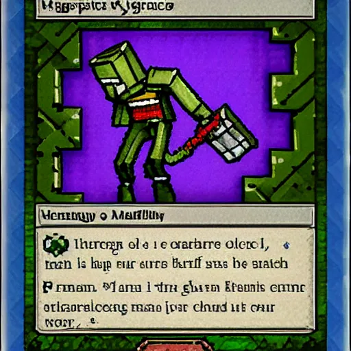 Image similar to terraria minecraft as a magic the gathering card, realistic,