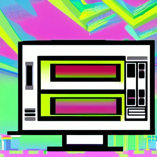 Image similar to A computer from the 90s in the style of vaporwave