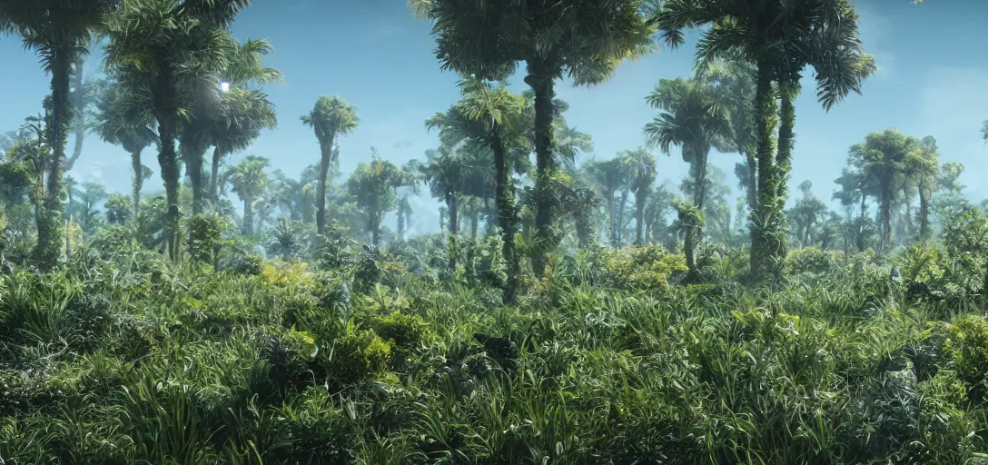 Image similar to a hyper real image of exoplanet flora on an alien world, rendered in unreal engine.