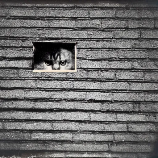 Image similar to wide - shot low - angle ant's eye view, sharp shadow!! of a cat!! only shadow on the wall in the street, colours, polaroid photo, by andy warhol