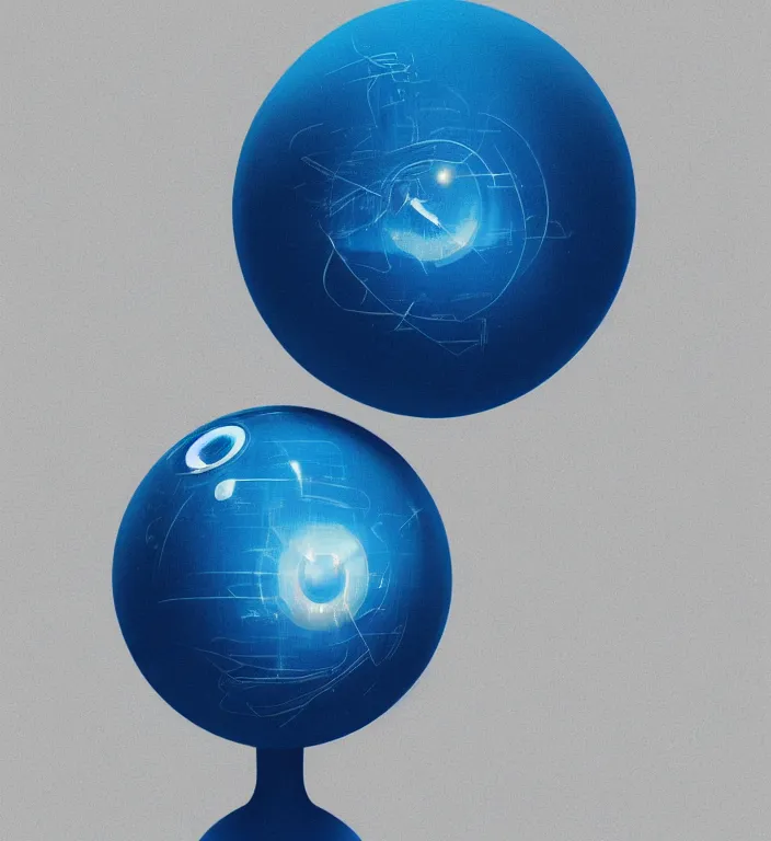 Prompt: a blue ball on a table, digital illustration by Ash Thorp and Katsuhiro Otomo