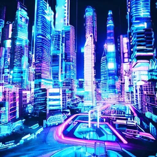 Prompt: professional 3 5 mm photograph of a futuristic city with blue neon light,