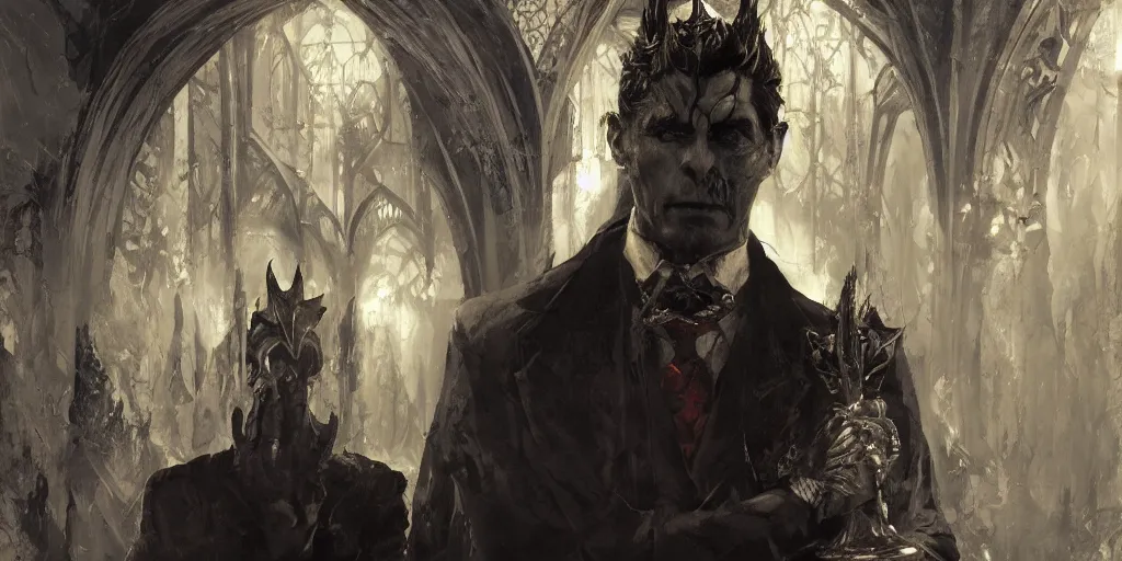 Image similar to of a supreme lucifer morningstar , sinister, gothic, victorian, Portrait, extreme detail, luxury, elite, intricate, hypermaximalist, demonic, mythical, hell, painted by craig mullins, 8K