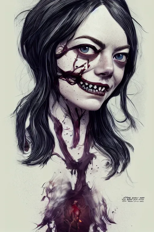 Image similar to emma stone in sleepy hollow, full body, big two toned eyes, teeth gritted, horror, intricate details, cinematic, epic, realistic, anatomy, tomer hanuka, uplight, artstation, photorealistic, scary