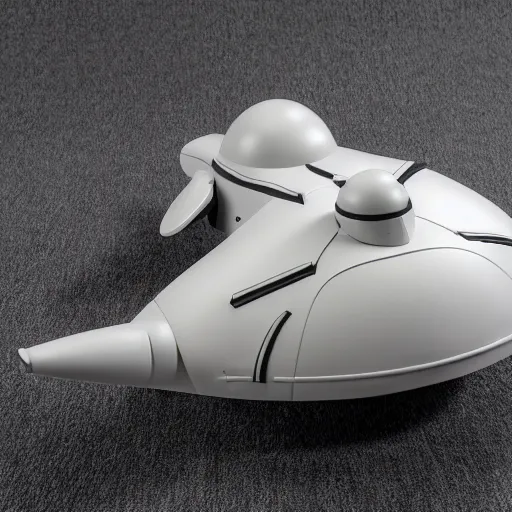 Prompt: a toy space ship product from the 8 0's. gray and white