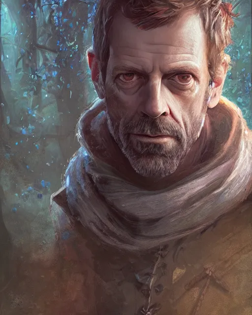 Prompt: detailed portrait of gregory house as a mage, magical, bright spells, fantasy, ruins, overgrown plants, atmosphere, 8 k high definition, insanely detailed, intricate, by charlie bowater, johan grenier