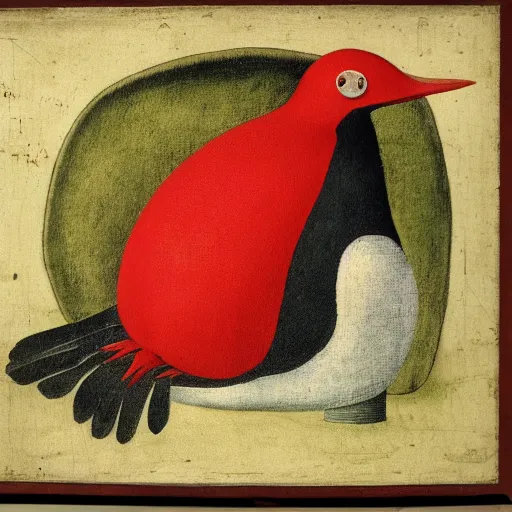 Prompt: red penguin by hieronymus bosch