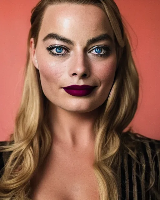 Image similar to A portrait of a margot robbie in a cosplay uniform, piercing eyes, highly detailed, bokeh, professional photograph, full body shot 4K, HD