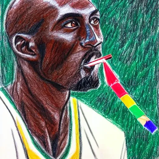 Image similar to 7 year old crayon drawing, celtics kevin garnett smoking