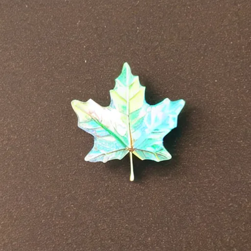 Prompt: maple leaf resting!!!!! on a colorful opal crystal, 4 k, 3 5 mm!!!!! lens