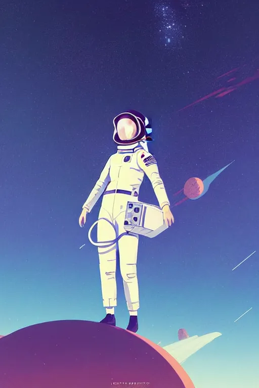 Prompt: poster of a female astronaut by ilya kuvshinov, cloudy sky background lush landscape ln illustration concept art anime key visual trending pixiv by victo ngai fanbox by greg rutkowski makoto shinkai takashi takeuchi studio ghibli