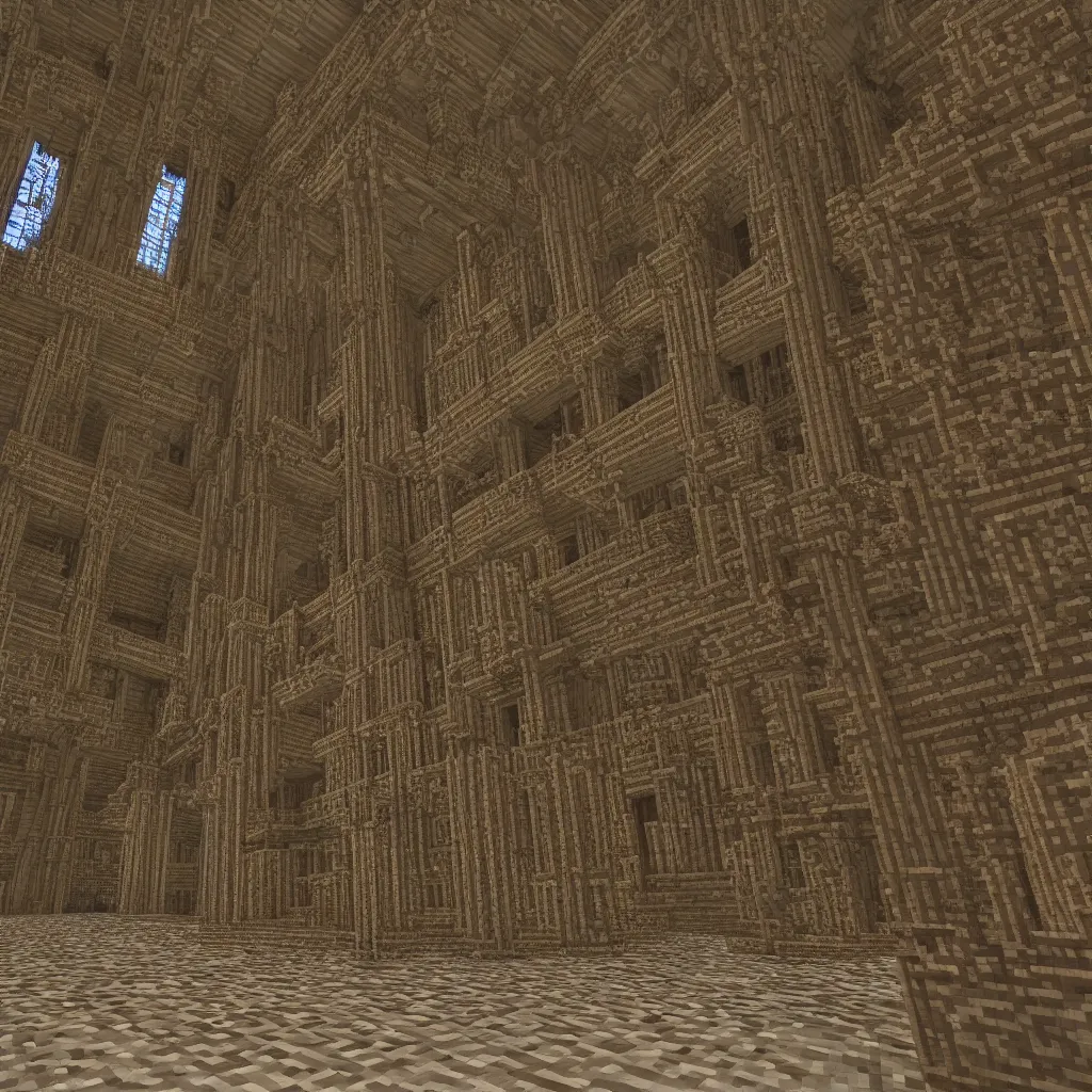 Prompt: interior of a large roman catholic cathedral built in minecraft