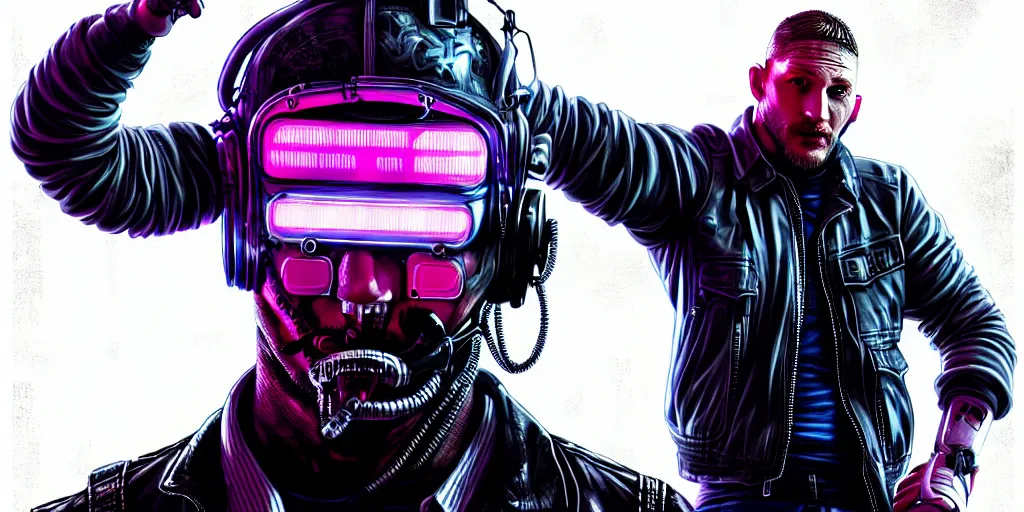 Image similar to Tom Hardy as in Cyber Punk 2077, highly detailed digital art , trending on artstation, high quality, highly detailed