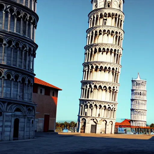 Prompt: city landscape of the leaning towers of pisa, digital art unreal engine 4 k 8 k ultrahd