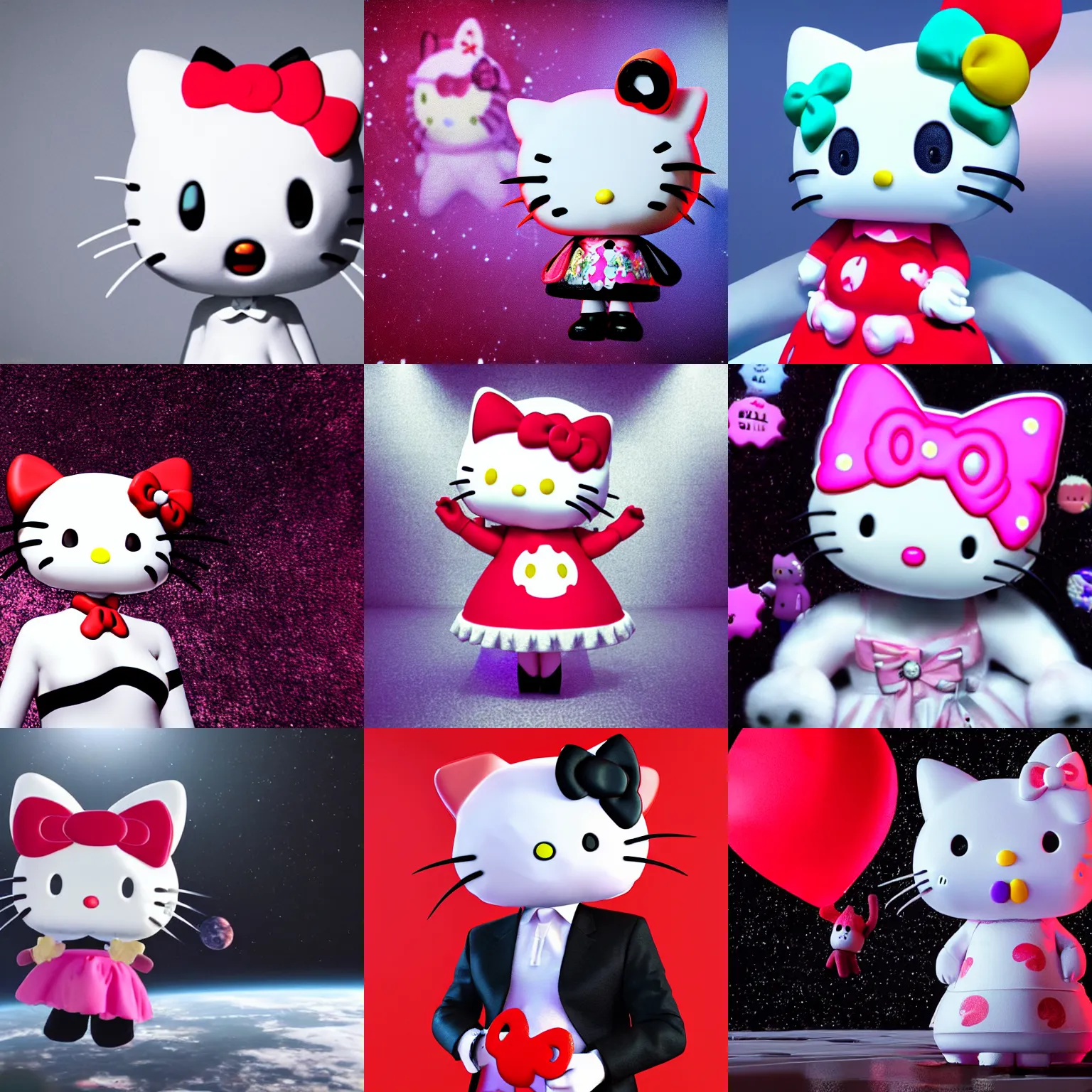 Prompt: marylin manson dressed as hello kitty with cat ears, floats in space, photorealism, octane render, unreal engine