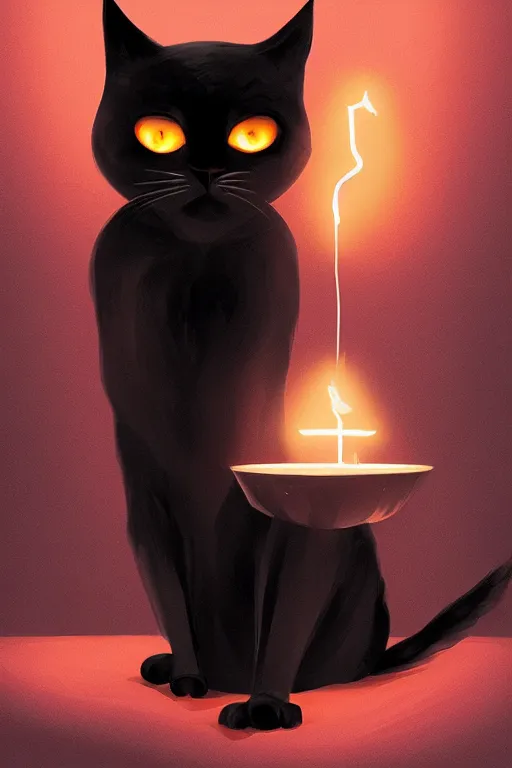 Prompt: chanting black cat sitting next to a glowing doorway, digital illustration, artstation, artstation hq, hd