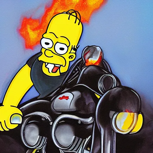 Image similar to Homer Simpson as Ghost Rider, 4k painting