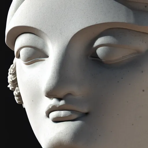 Image similar to close up of an ancient greek statue of a female goddess, highly detailed, hd, photorealism, brutalism, broken, rendered in cinema 4 d