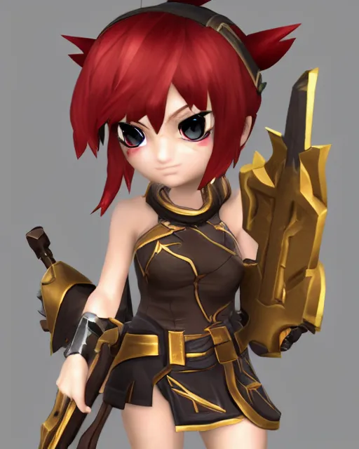 Image similar to female warrior mini cute style, highly detailed, rendered, ray - tracing, cgi animated, 3 d demo reel avatar, style of maple story, maple story gun girl, katelynn from league of legends chibi, perfect eyes, realistic human eyes