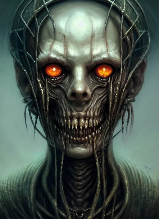 Image similar to closeup portrait shot of a ghoul in a dungeon in a scenic dystopian environment, intricate, elegant, highly detailed, centered, digital painting, artstation, concept art, smooth, sharp focus, illustration, artgerm, tomasz alen kopera, peter mohrbacher, donato giancola, joseph christian leyendecker, wlop, boris vallejo