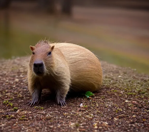 Prompt: a photo of capybara with a mushroom cap on its head by luis royo. intricate. lifelike. soft light. sony a 7 r iv 5 5 mm. cinematic post - processing