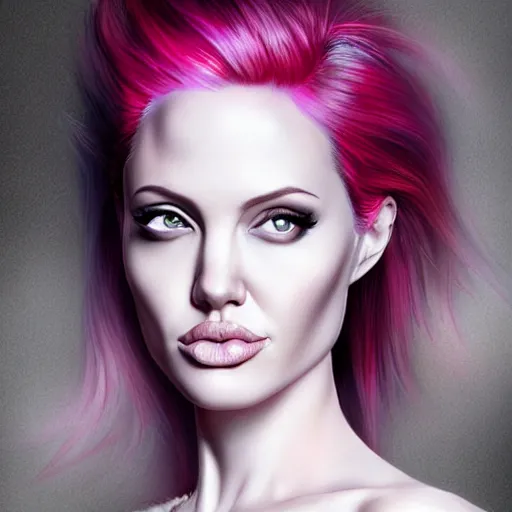 Prompt: pink hair angelina jolie by wlop and ross tran and sakimichan