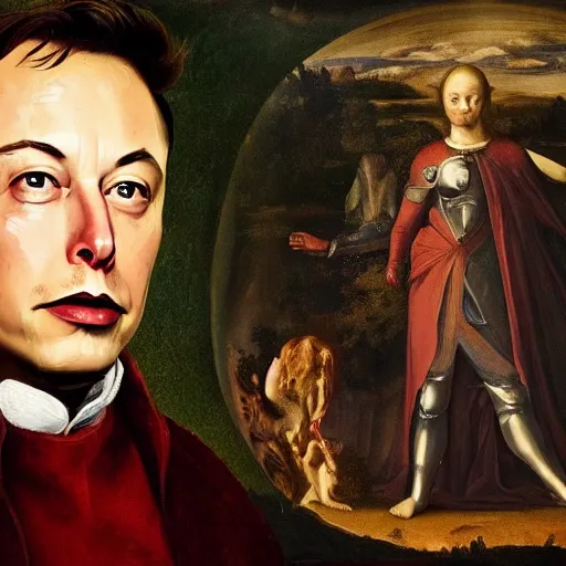 Image similar to that time elon musk reincarnated into another world as an aristocrat, renaissance painting, dark fantasy, HD