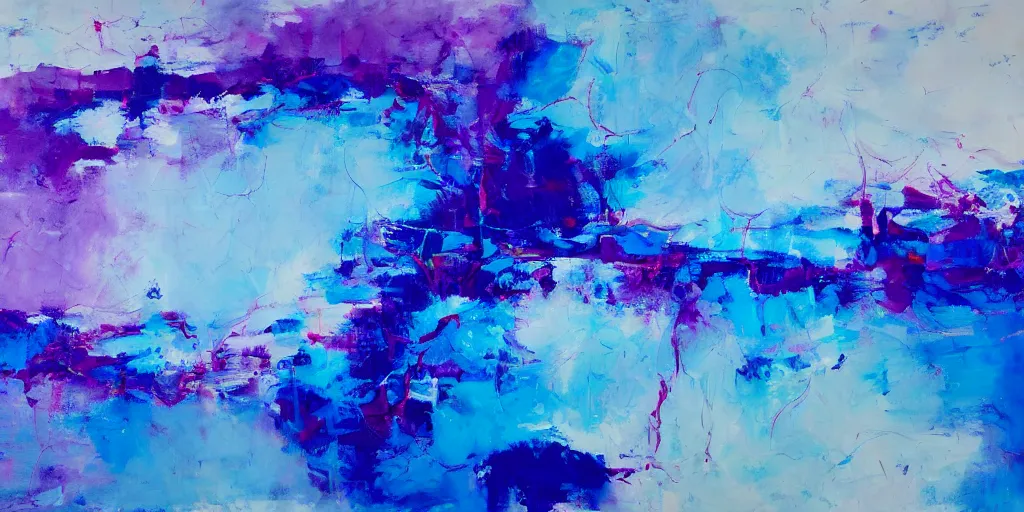 Prompt: an expressive abstract painting with a dominant palette of blue and purple, meaningful When something is important enough, you do it even if the odds are not in your favor - Elon Musk.