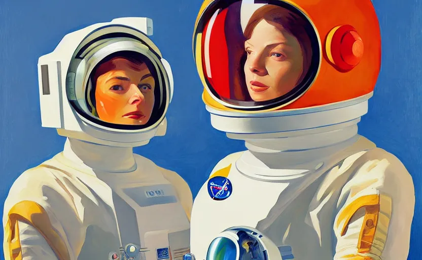 Image similar to Portrait of a Astronaut woman engineer with helmet, very coherent, painted by Edward Hopper, painted by James Gilleard, airbrush, art by JamesJean