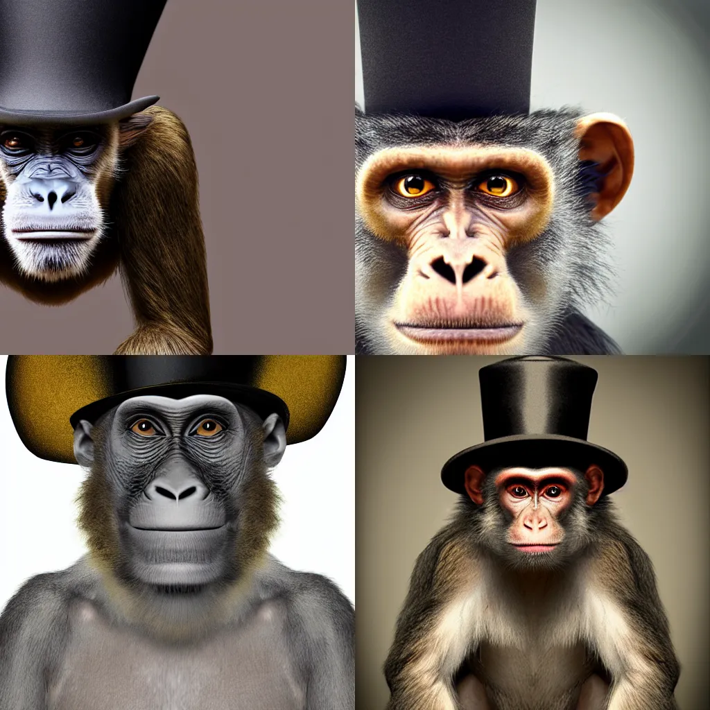 Prompt: Photo Of A Monkey With A Top Hat, 4K, Photorealistic
