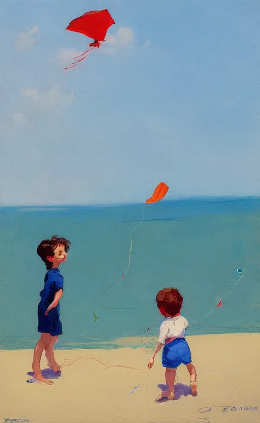 Image similar to child flying a kite at the beach by atey ghailan and garmash, michael, plein air, whimsical