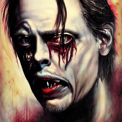 Image similar to disturbing grunge still of a lovecraftian demon infested steve buscemi, crayon horror art in dark and muted colors, by arthur adams, by tom bagshaw, by henry asencio, by kikuchi hideyuki