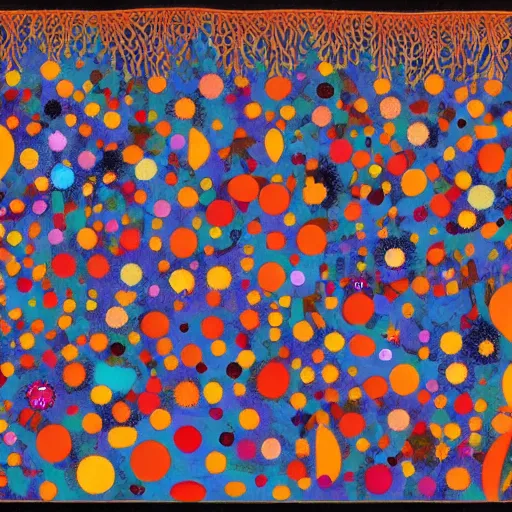 Image similar to colorful forest landscape in the style of Fred Tomaselli