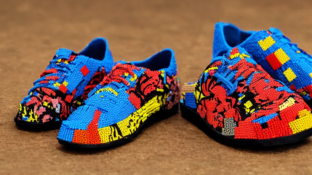 Image similar to sneaker made out of lego, kalamkari