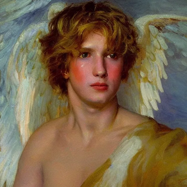 Prompt: high quality high detail painting by ilya repin depicting trump as a beautiful angel, glow