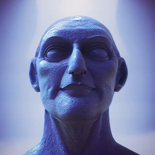 Prompt: giant blue statue face, flying, man, octane render, moebius by jean giraud