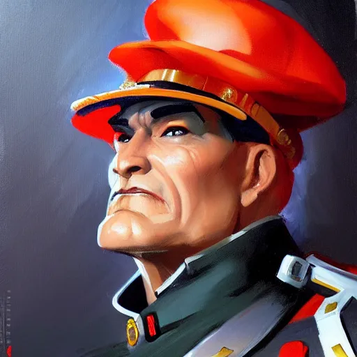 Prompt: Greg Manchess portrait painting of M. Bison as Overwatch character, medium shot, asymmetrical, profile picture, Organic Painting, sunny day, Matte Painting, bold shapes, hard edges, street art, trending on artstation, by Huang Guangjian and Gil Elvgren and Sachin Teng