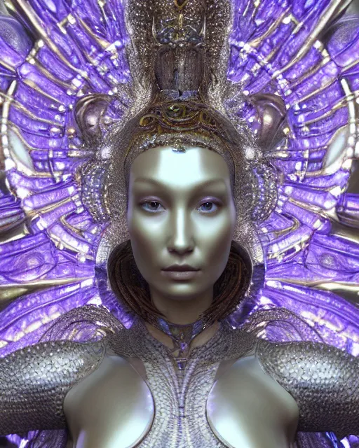 Image similar to a highly detailed metahuman 4 k close up render of an alien goddess bella hadid monument aphrodite in iris van herpen dress schiaparelli in diamonds crystals swarovski and jewelry iridescent in style of alphonse mucha gustav klimt trending on artstation made in unreal engine 4